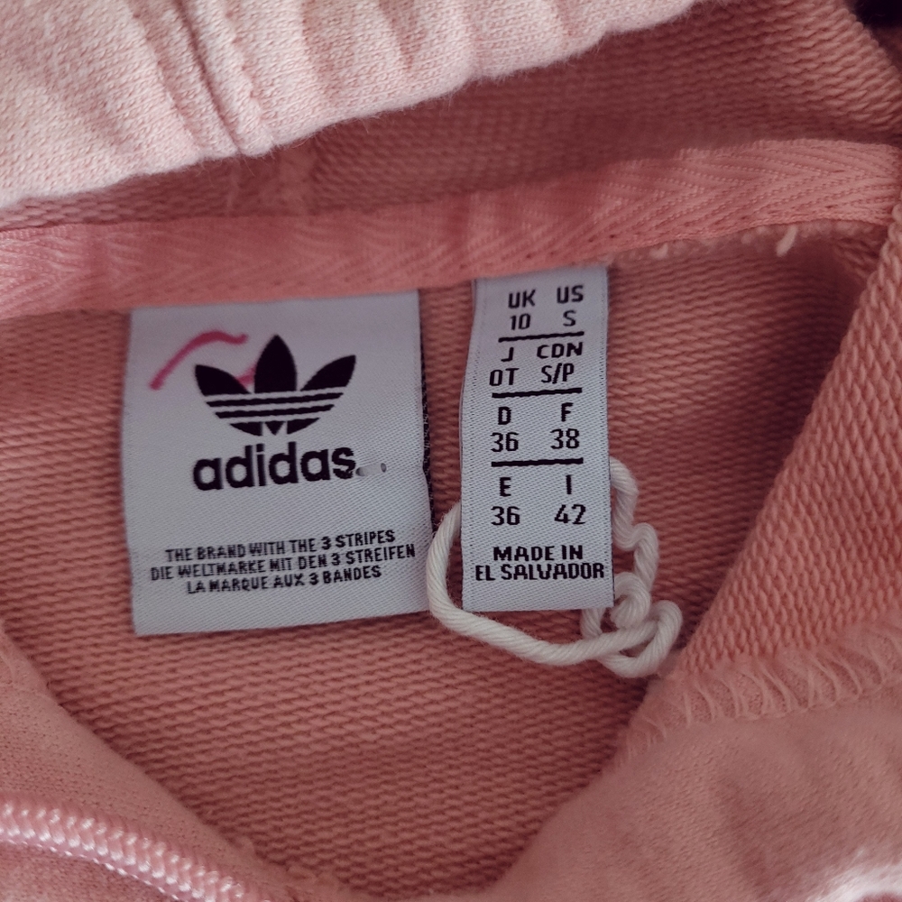 SOLD Adidas Originals Boxy Crop Hoodie Sweatshirt 3 Stripe Ash Pink Small - Picture 3 of 6